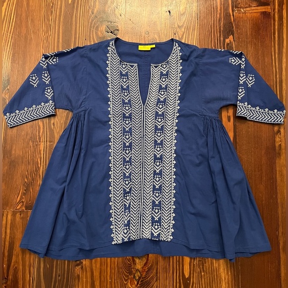 ROBERTA ROLLER RABBIT Royal Blue & White Embroidered Tunic - Picture 4 of 11